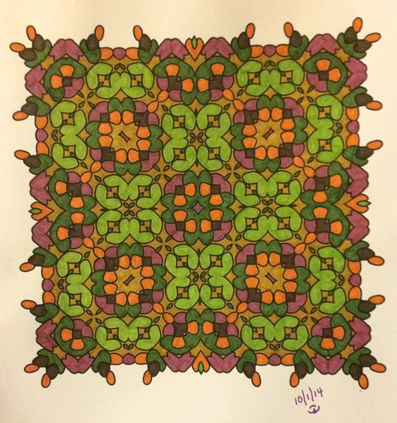 Colored by Jackie Posey - from Ink Doilies (Angie's Patterns Volume 1)